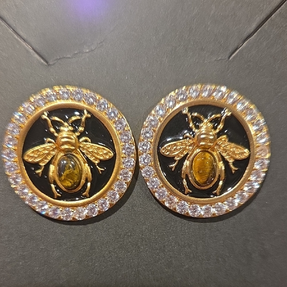 Elegant Gold and Black Bee Earrings
